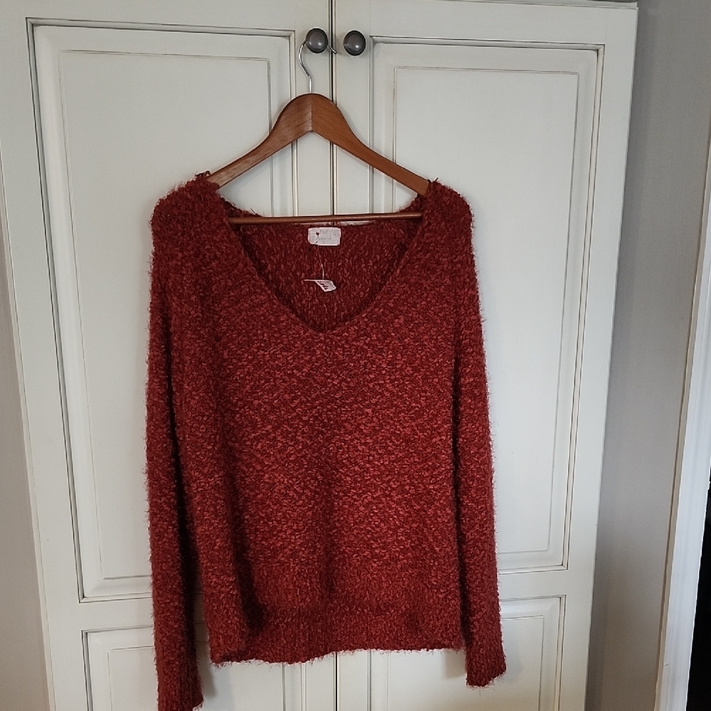 Poof! Women's V-Neck Sweater in Deep Red